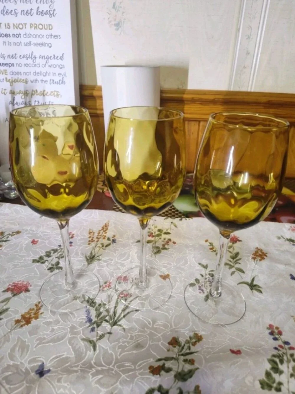 Lot of 3 Vintage Amber Wine Glass Century Modern Italian Empoli Pieces 